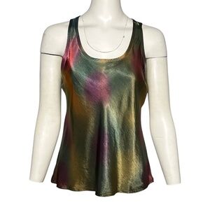 Nation LTD Tie Die Racerback Tank Top Size XS Green Gold Metallic Satiny Shirt